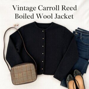 Vintage Carroll Reed Boiled Wool Jacket Size 12 Black 100% Wool Hong Kong